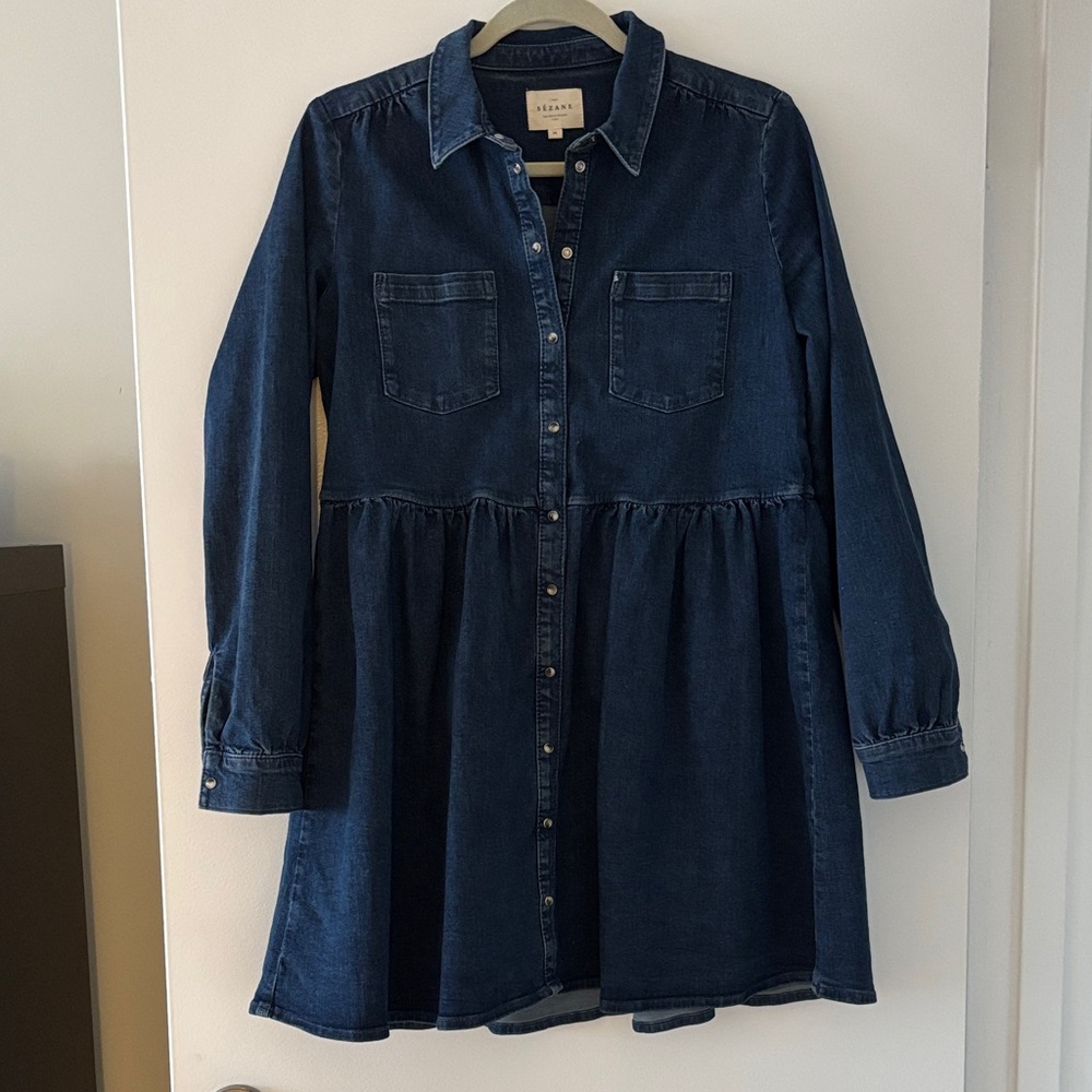Sezane Dark Blue Denim Mini Dress
